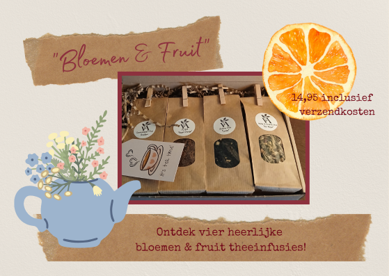Coffret de thé, fleurs et fruits