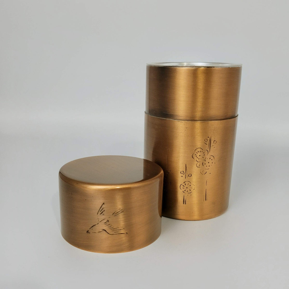 Boîte à thé japonaise chazutsu Ōkadō Koto & Chataku en cuivre pur