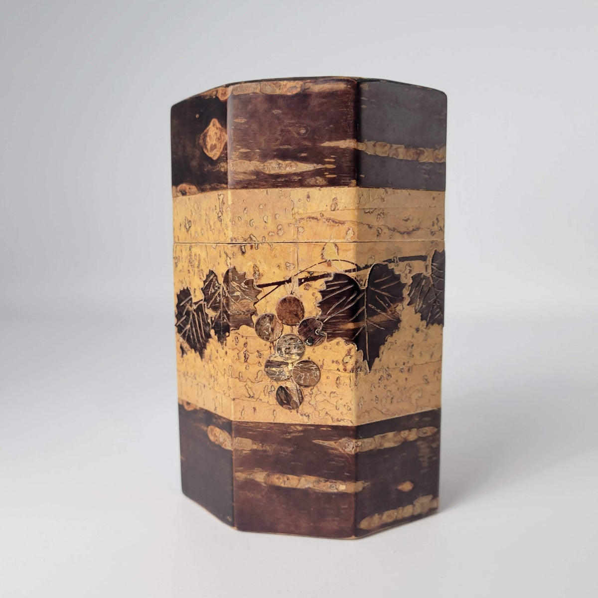 Boîte à thé japonaise chazutsu - Sakura Kawa - Motif raisin - Ensemble de trois pièces