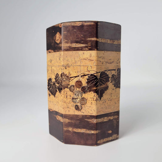 Boîte à thé japonaise chazutsu - Sakura Kawa - Motif raisin - Ensemble de trois pièces