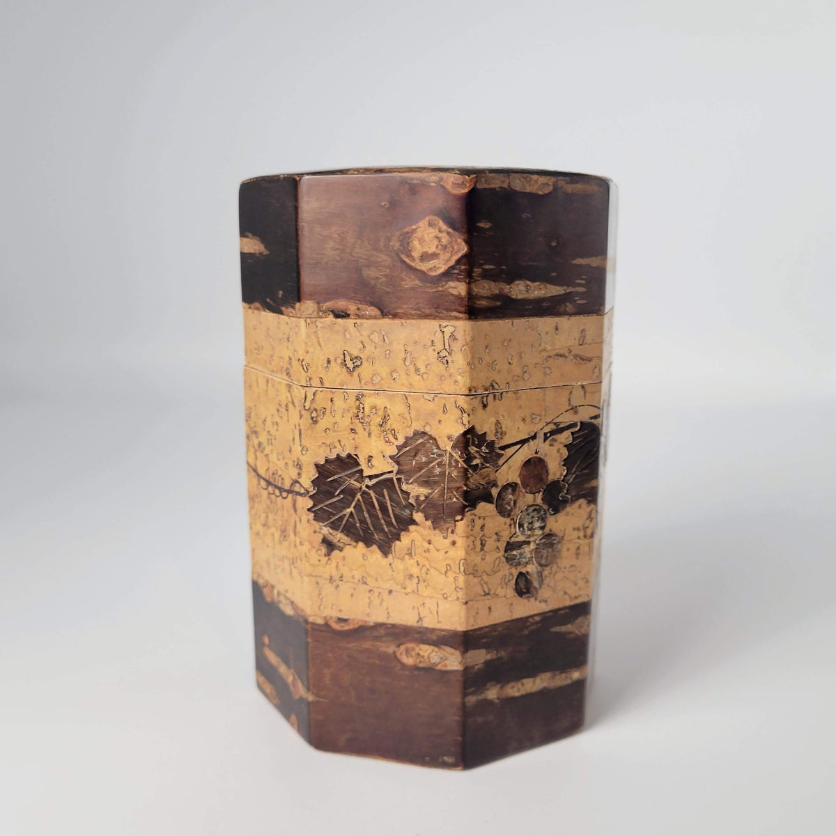 Boîte à thé japonaise chazutsu - Sakura Kawa - Motif raisin - Ensemble de trois pièces