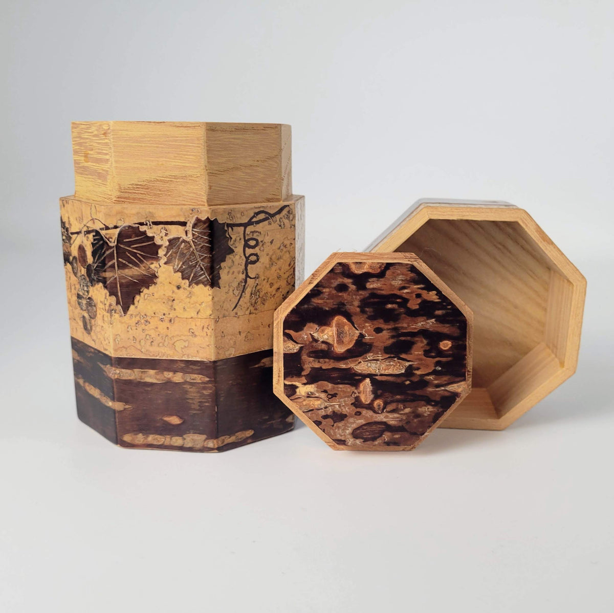 Boîte à thé japonaise chazutsu - Sakura Kawa - Motif raisin - Ensemble de trois pièces