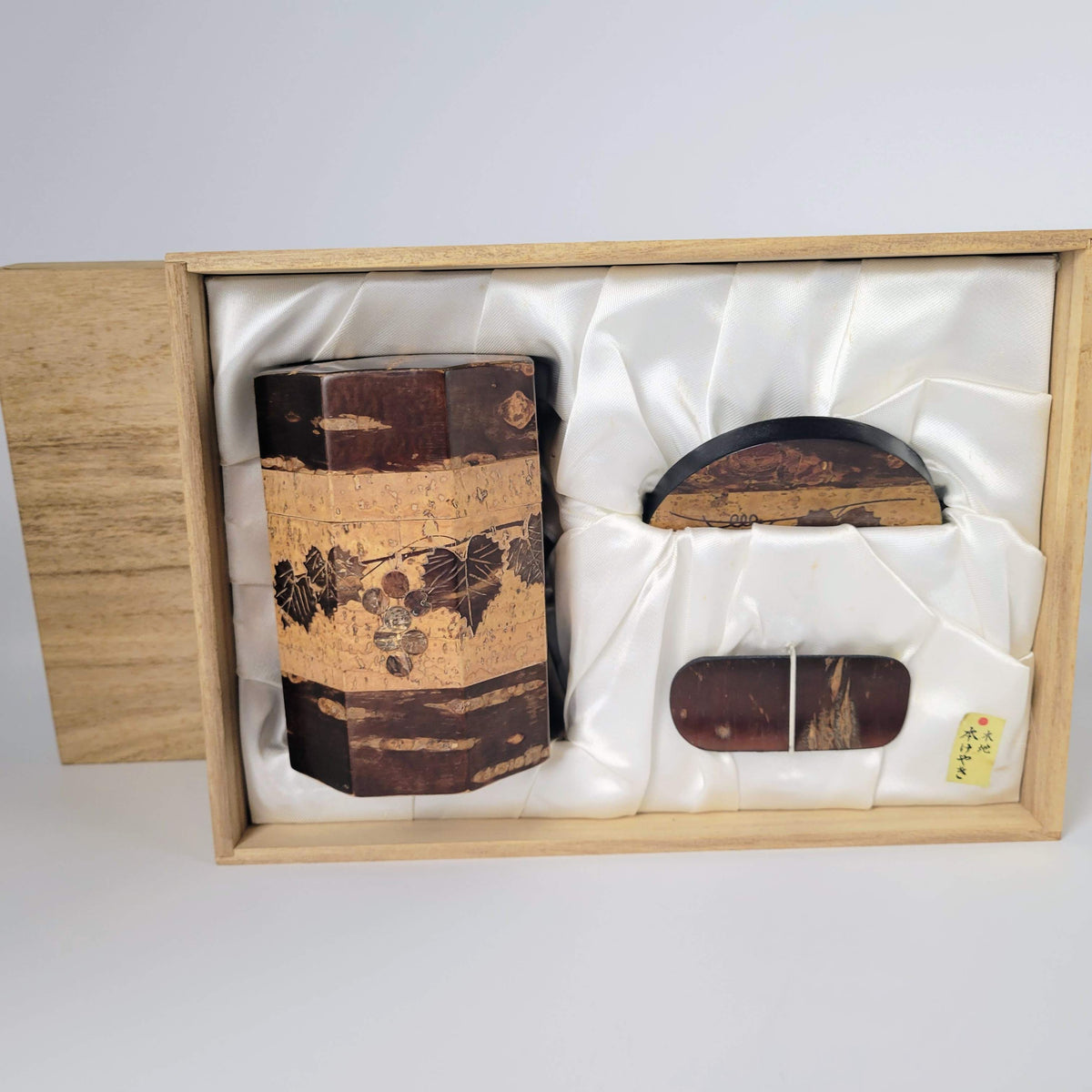 Boîte à thé japonaise chazutsu - Sakura Kawa - Motif raisin - Ensemble de trois pièces