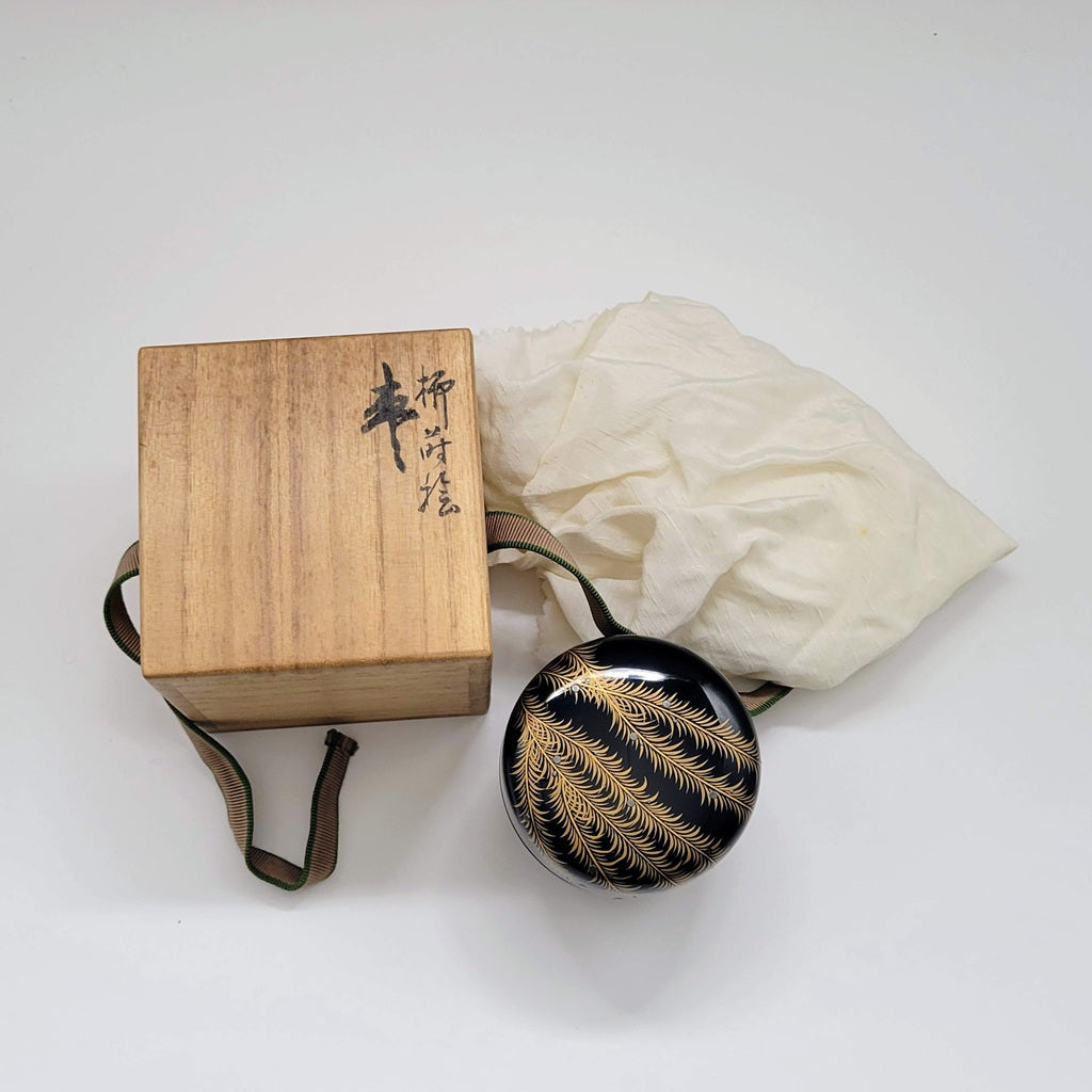 boîte à thé japonaise vintage Yanagi 花鳥画 motif saule maki-e Shunpō