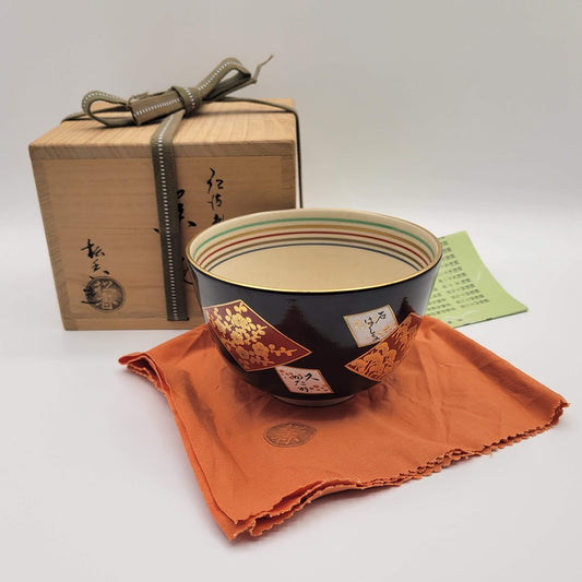 Bol à matcha Kyōyaki « Ninsei Shikishi Waka » 仁清色紙和歌 Kato Shōka