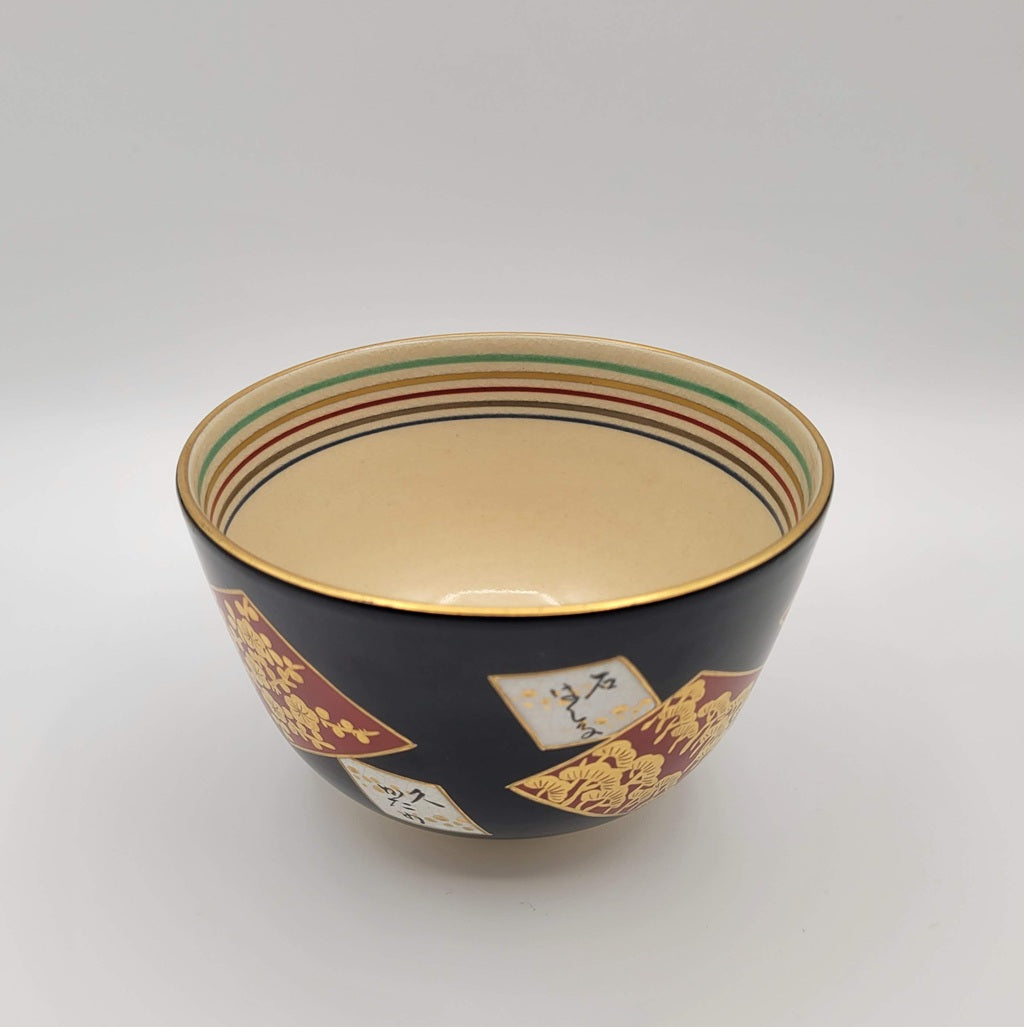 Bol à matcha Kyōyaki « Ninsei Shikishi Waka » 仁清色紙和歌 Kato Shōka