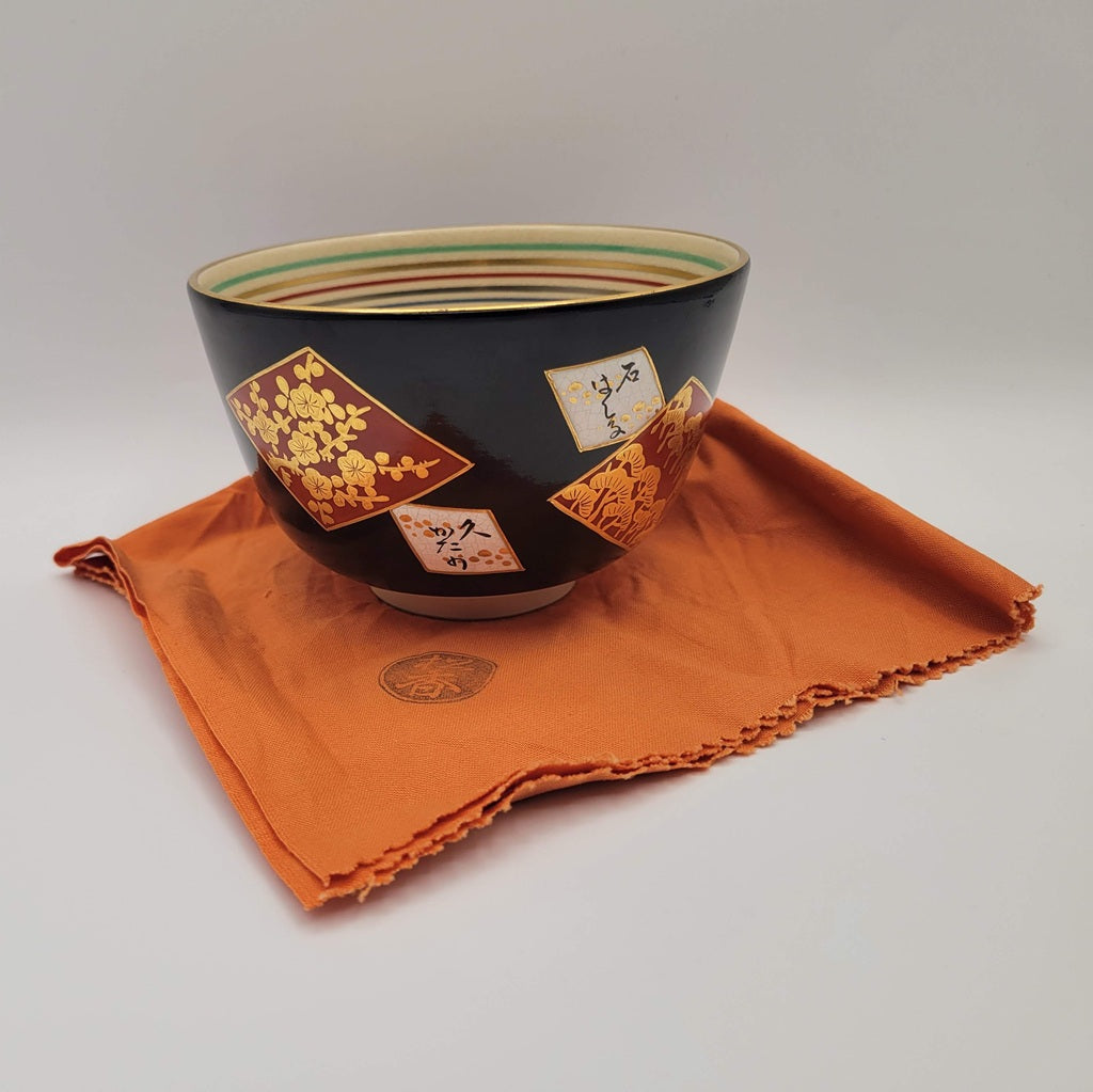 Bol à matcha Kyōyaki « Ninsei Shikishi Waka » 仁清色紙和歌 Kato Shōka