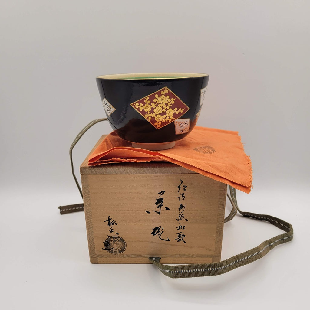 Bol à matcha Kyōyaki « Ninsei Shikishi Waka » 仁清色紙和歌 Kato Shōka